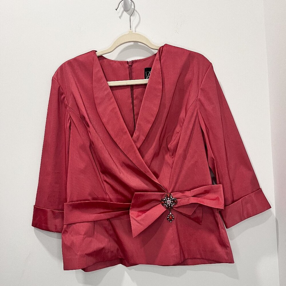 Alex Evenings‎ Pink Jacket Cuffed 3/4 Sleeve Jeweled Brooch Front Closure Sz XL
